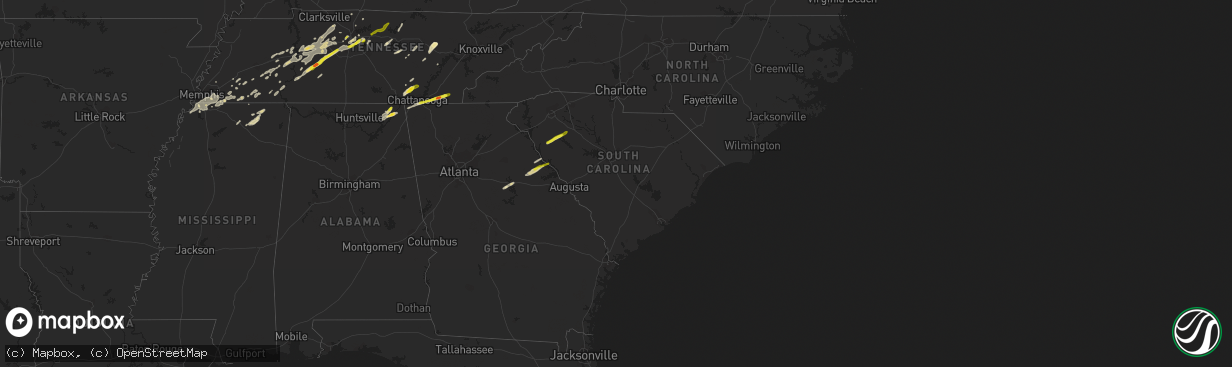 Hail map in South Carolina on March 26, 2021