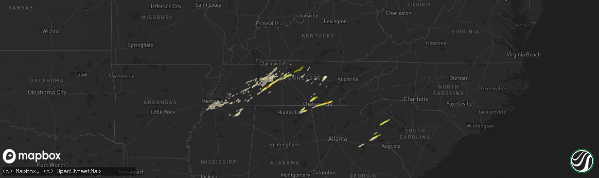 Hail map in Tennessee on March 26, 2021