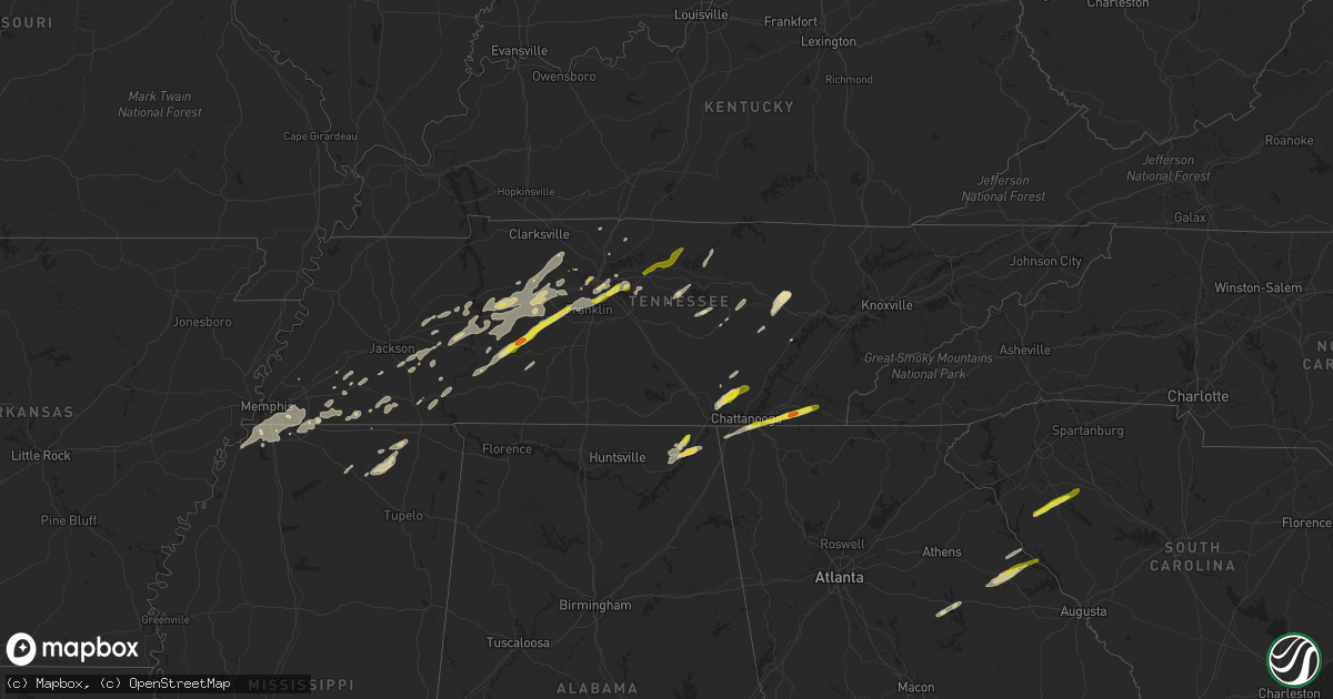 Hail map in Tennessee on March 26, 2021