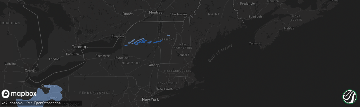 Hail map in Vermont on March 26, 2021