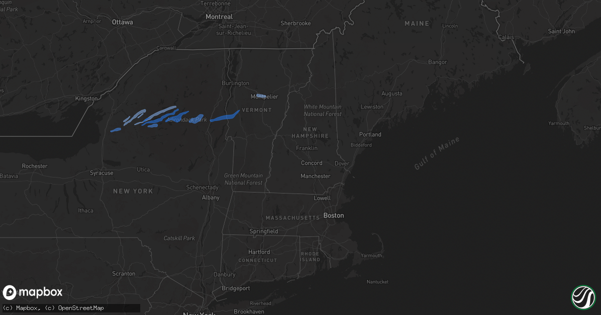 Hail map in Vermont on March 26, 2021
