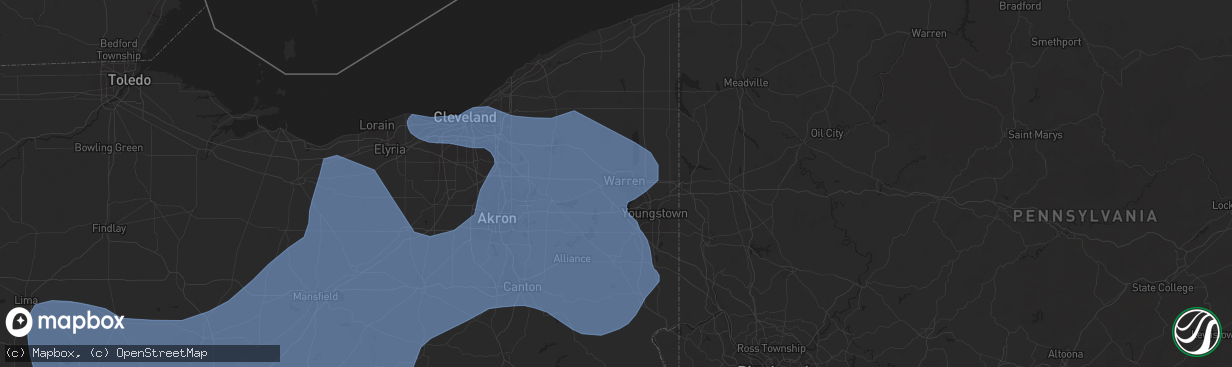 Hail map in Warren, OH on March 26, 2021