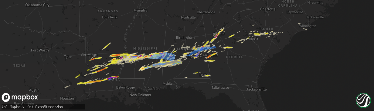 Hail map in Alabama on March 26, 2023