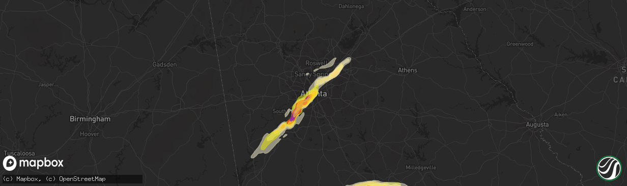 Hail map in Atlanta, GA on March 26, 2023