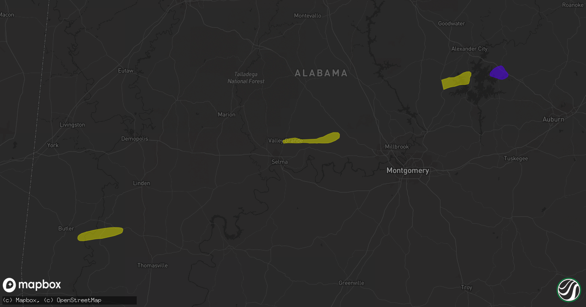 Hail map in Billingsley, AL on March 26, 2023