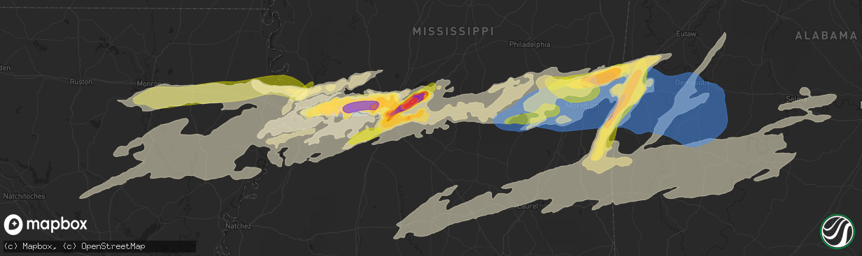 Hail map in Brandon, MS on March 26, 2023