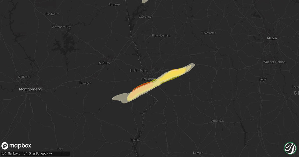 Hail map in Columbus, GA on March 26, 2023