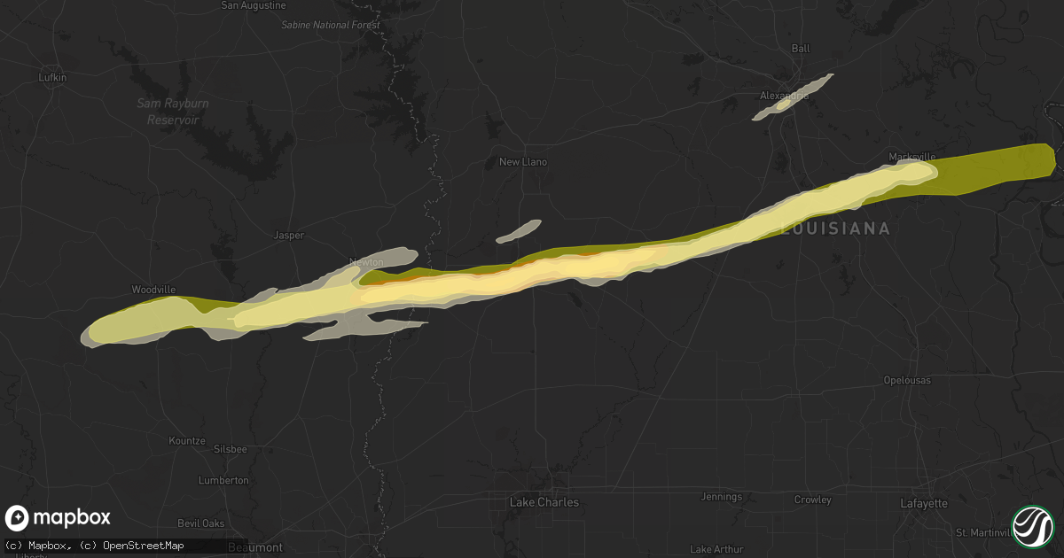 Hail map in Deridder, LA on March 26, 2023