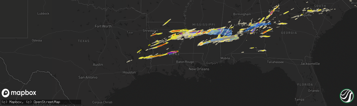 Hail map in Louisiana on March 26, 2023