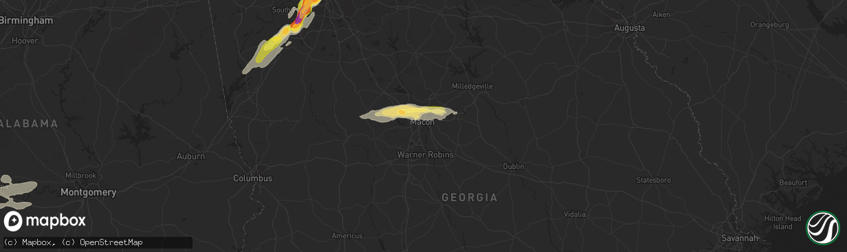 Hail map in Macon, GA on March 26, 2023