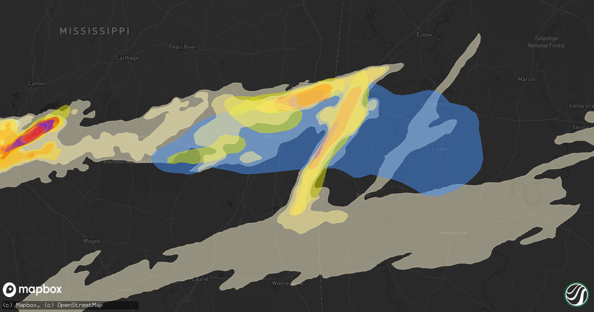 Hail map in Meridian, MS on March 26, 2023