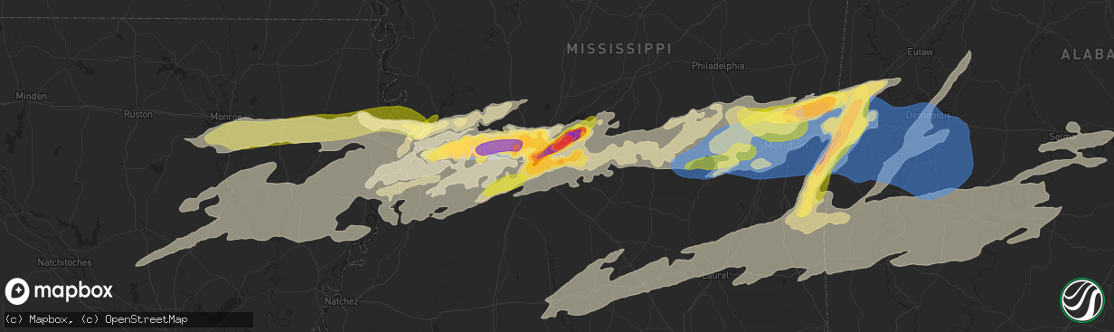 Hail map in Pearl, MS on March 26, 2023
