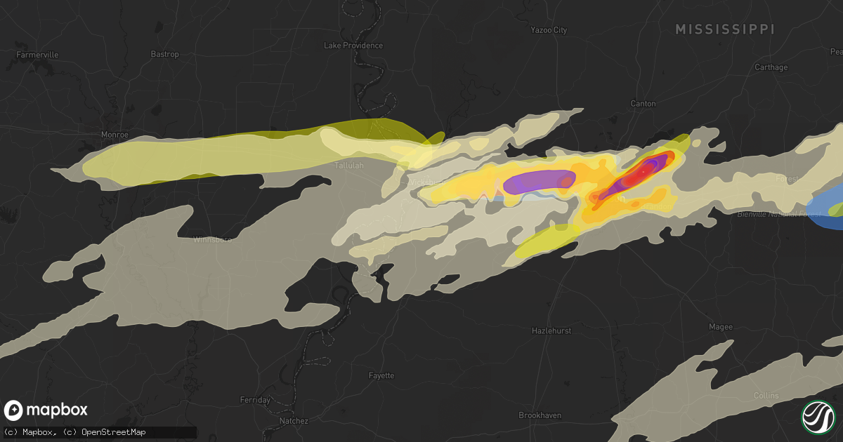 Hail map in Vicksburg, MS on March 26, 2023