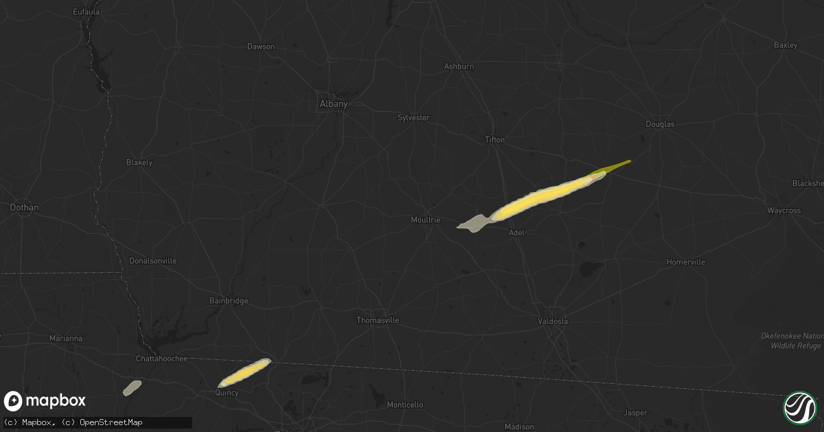 Hail map in Moultrie, GA on March 26, 2024