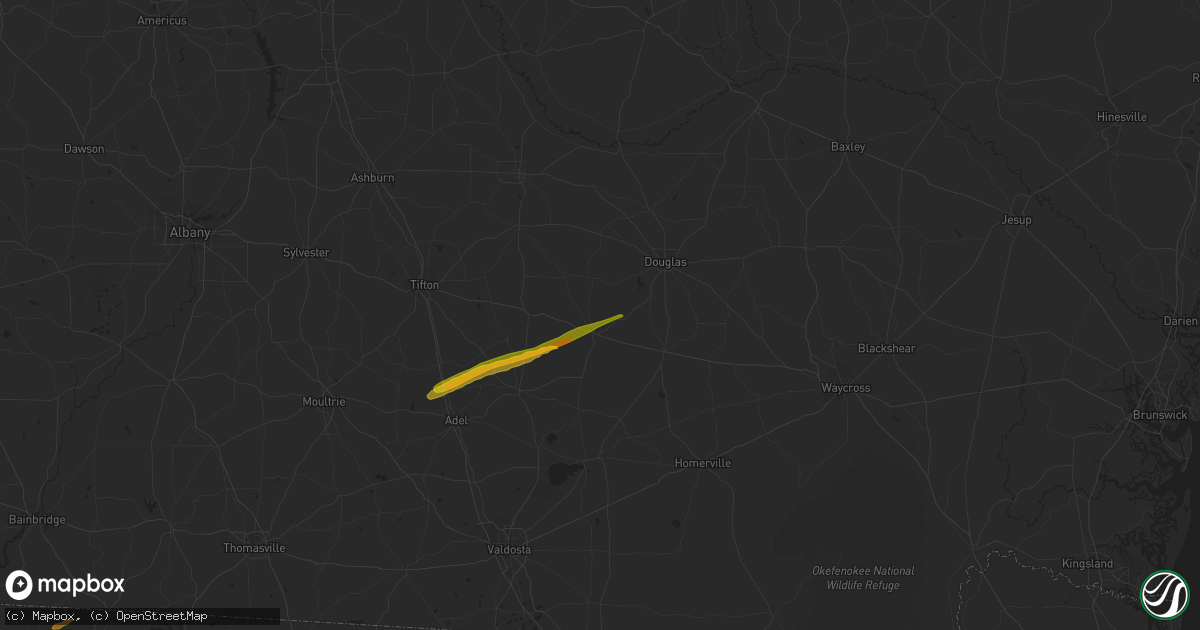 Hail map in Willacoochee, GA on March 26, 2024