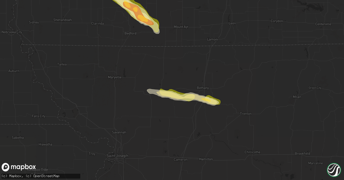 Hail map in Albany, MO on March 26, 2025