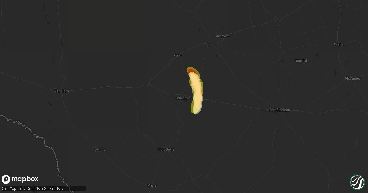 Hail map in Balmorhea, TX on March 26, 2025