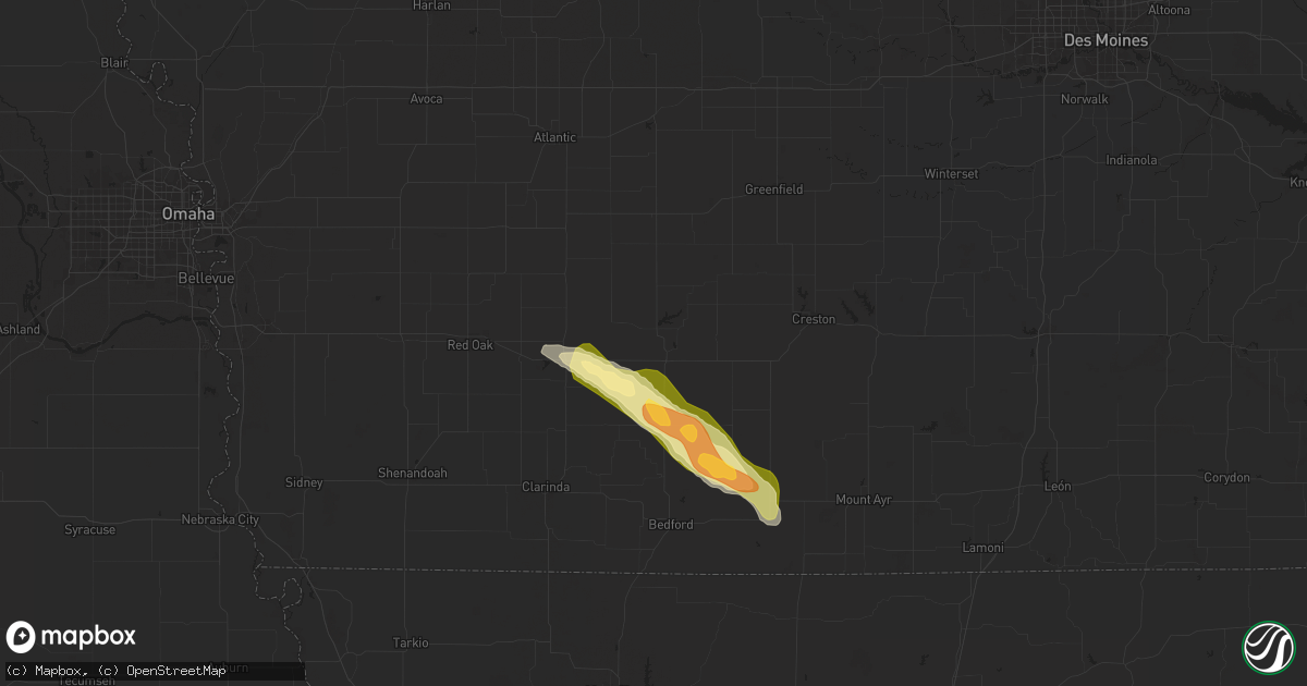 Hail map in Corning, IA on March 26, 2025