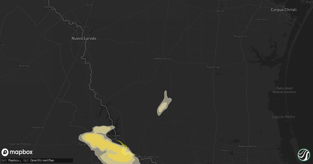 Hail map in Hebbronville, TX on March 26, 2025