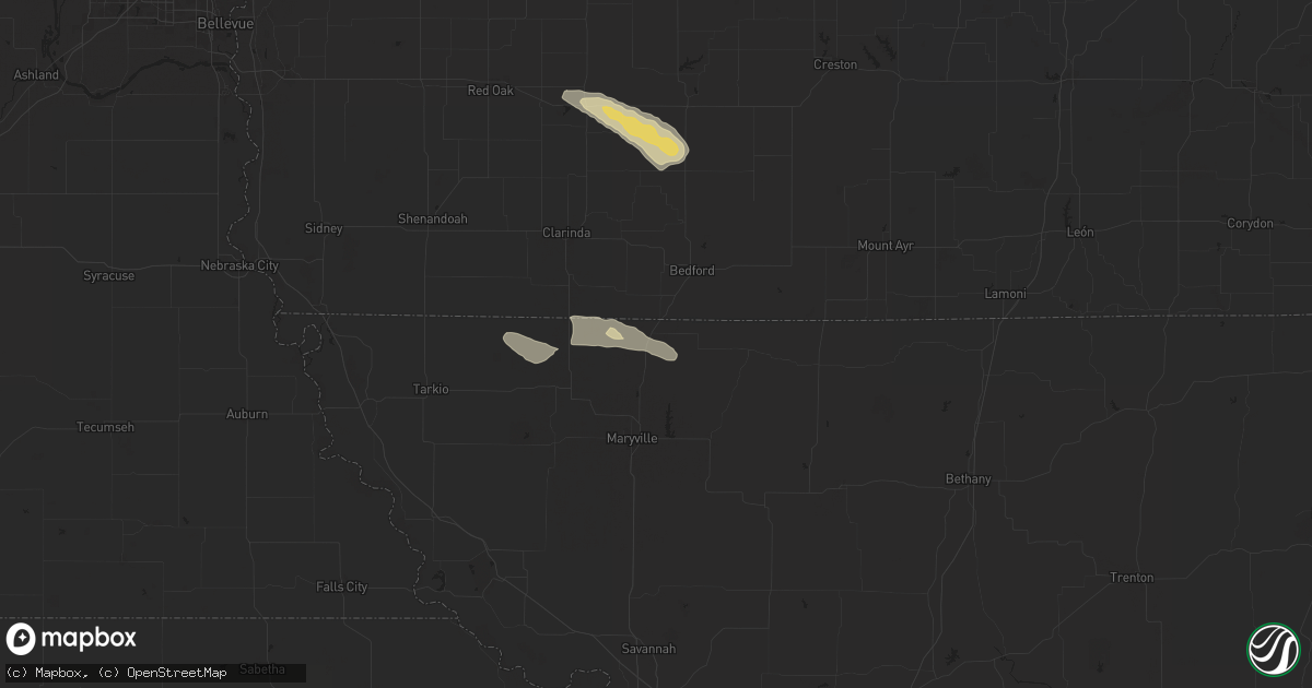 Hail map in Hopkins, MO on March 26, 2025