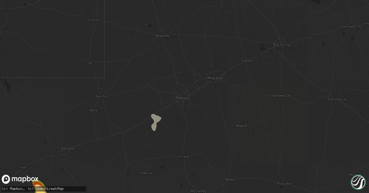 Hail map in Odessa, TX on March 26, 2025