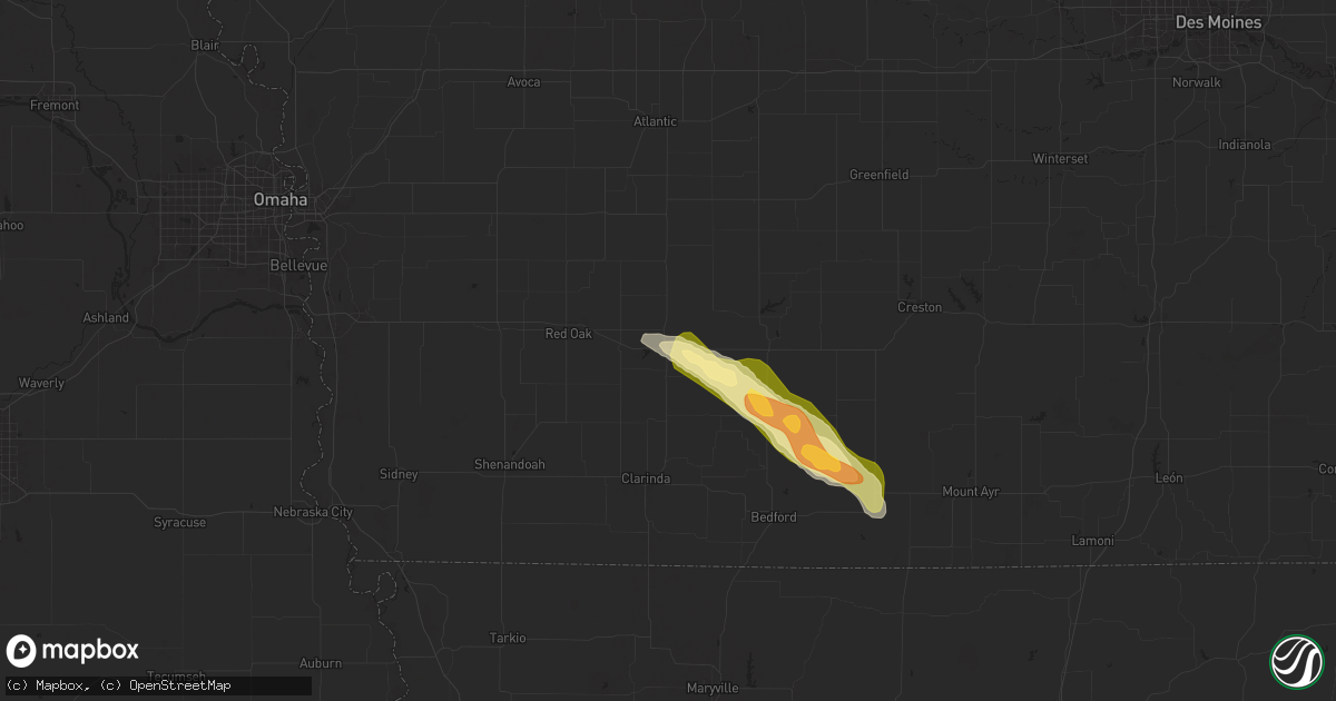 Hail map in Villisca, IA on March 26, 2025