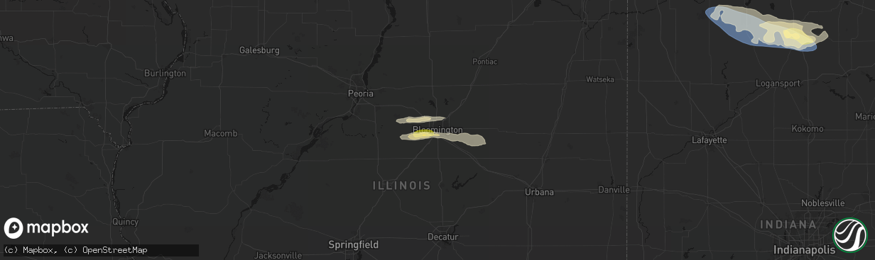 Hail map in Bloomington, IL on March 26, 2026