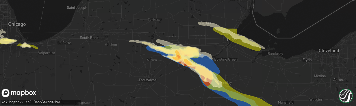 Hail map in Bryan, OH on March 26, 2026