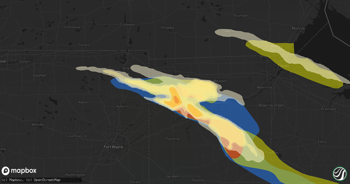 Hail map in Bryan, OH on March 26, 2026