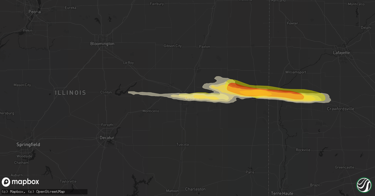 Hail map in Champaign, IL on March 26, 2026