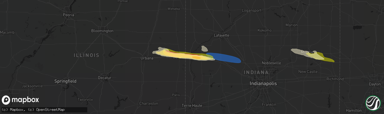 Hail map in Covington, IN on March 26, 2026