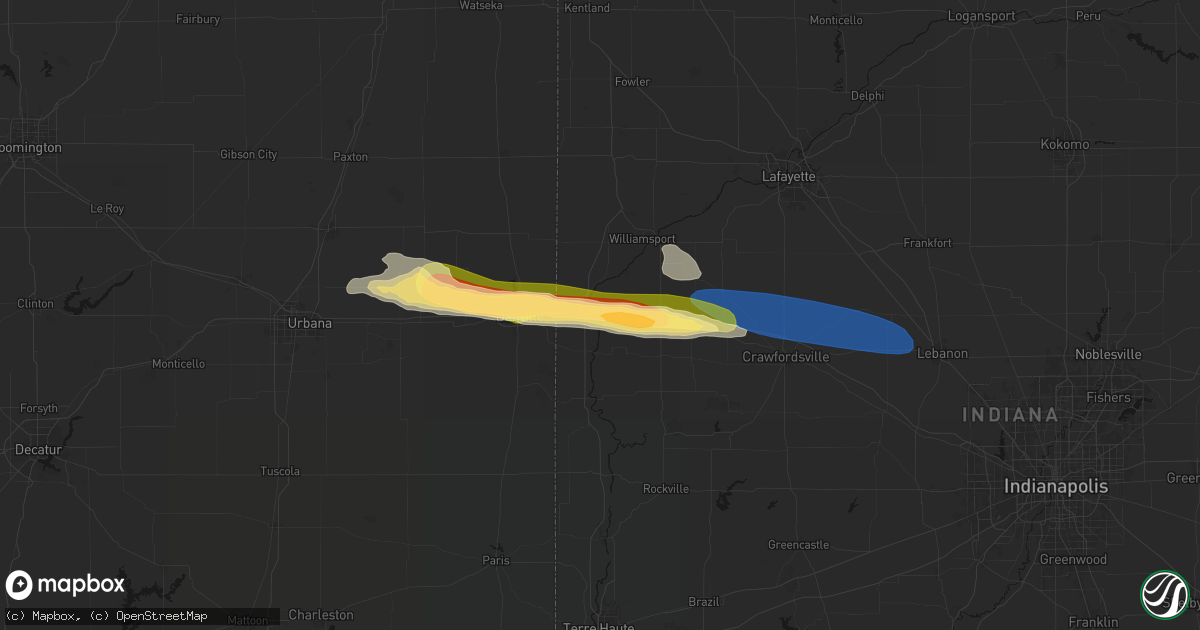 Hail map in Covington, IN on March 26, 2026