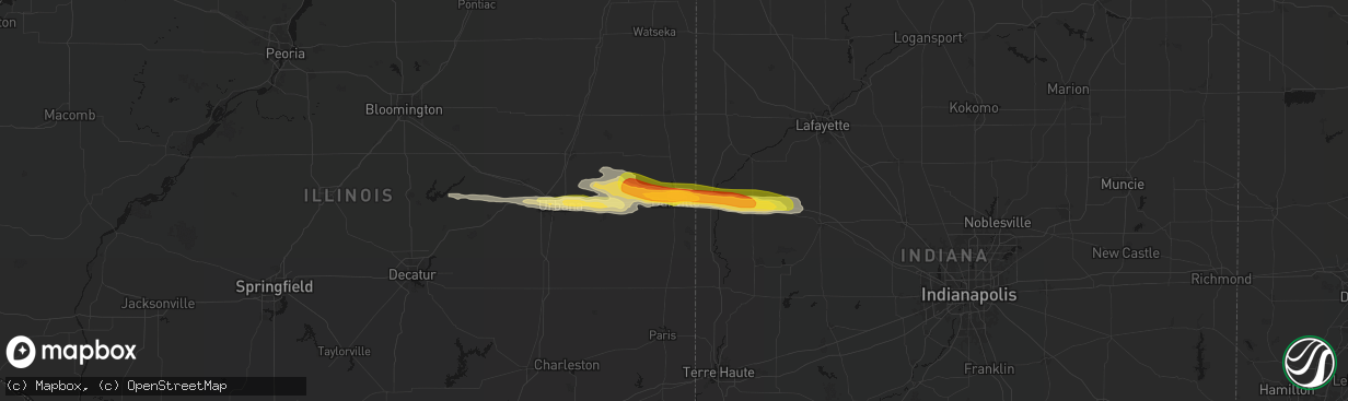 Hail map in Danville, IL on March 26, 2026