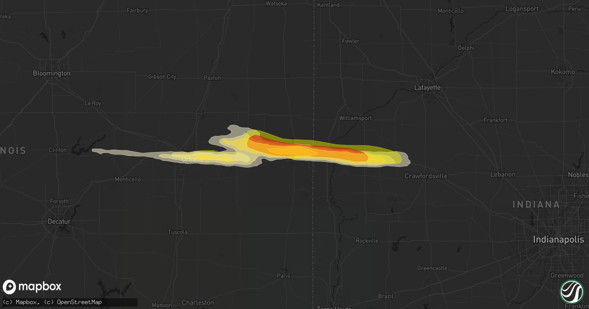 Hail map in Danville, IL on March 26, 2026