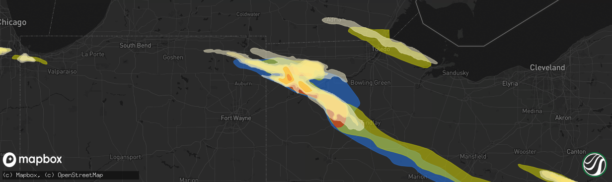 Hail map in Defiance, OH on March 26, 2026