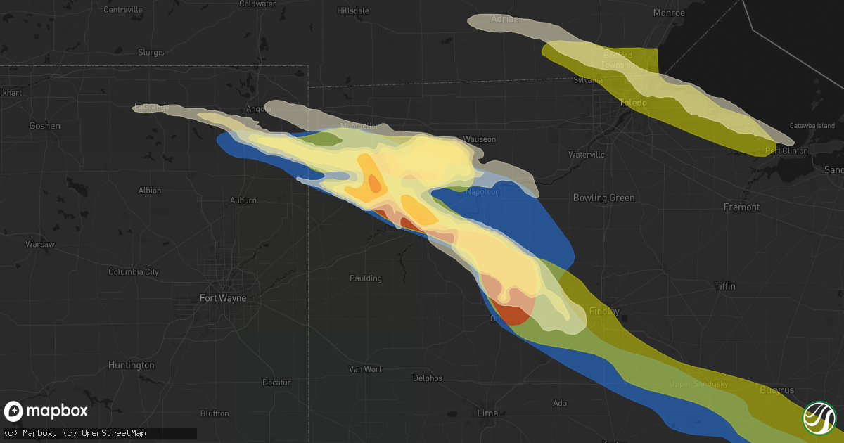 Hail map in Defiance, OH on March 26, 2026