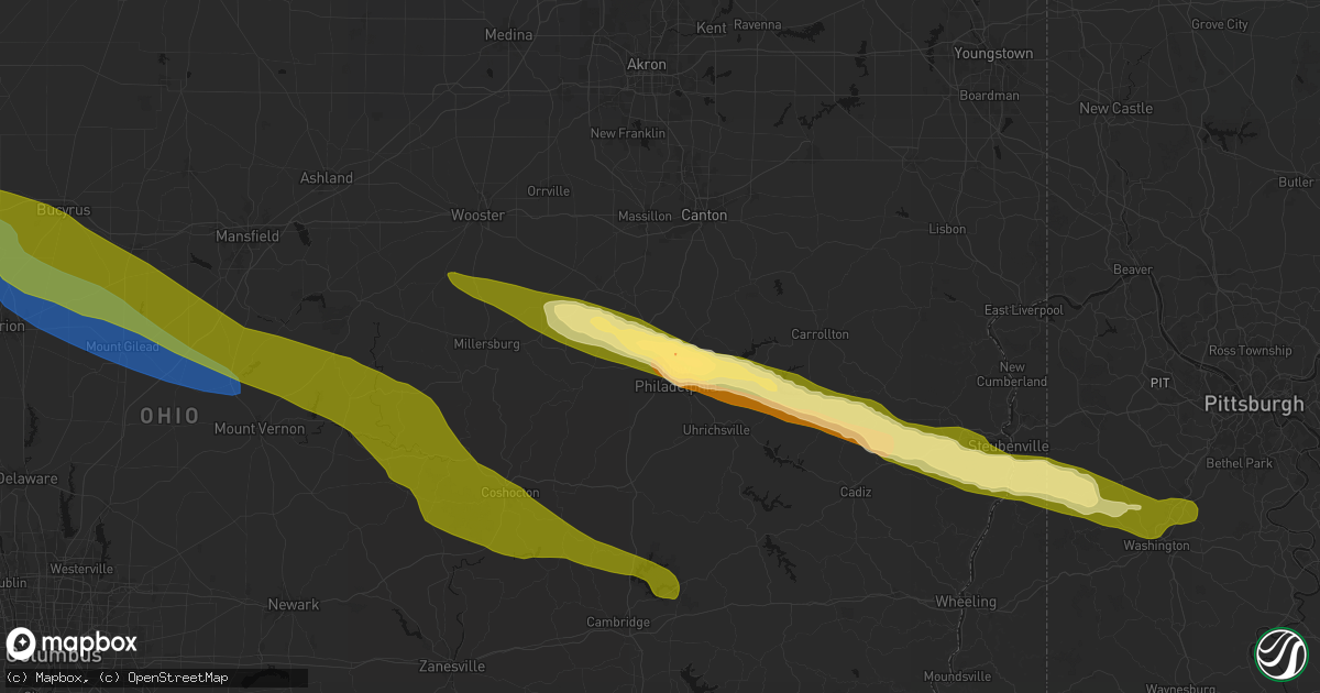 Hail map in Dover, OH on March 26, 2026