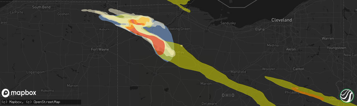 Hail map in Findlay, OH on March 26, 2026