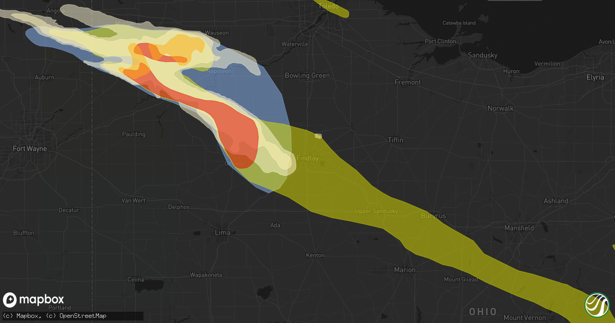 Hail map in Findlay, OH on March 26, 2026