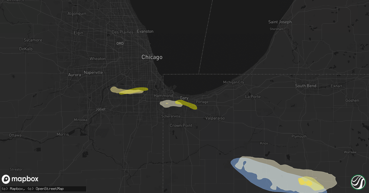 Hail map in Gary, IN on March 26, 2026