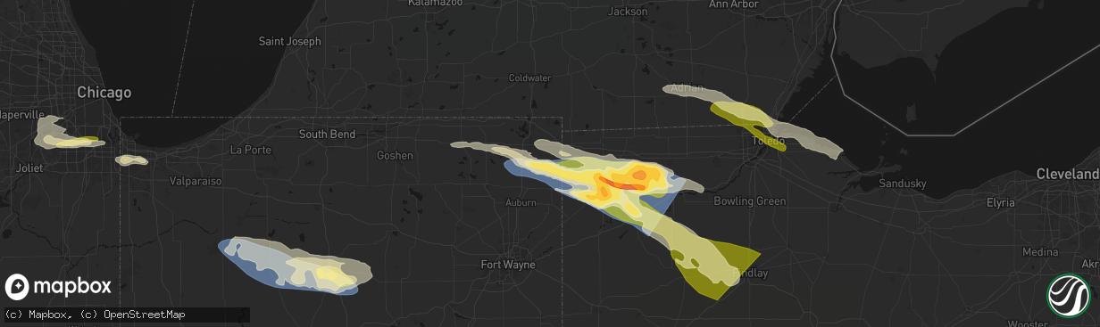 Hail map in Hamilton, IN on March 26, 2026