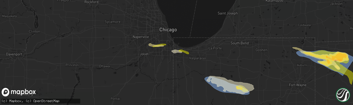Hail map in Highland, IN on March 26, 2026