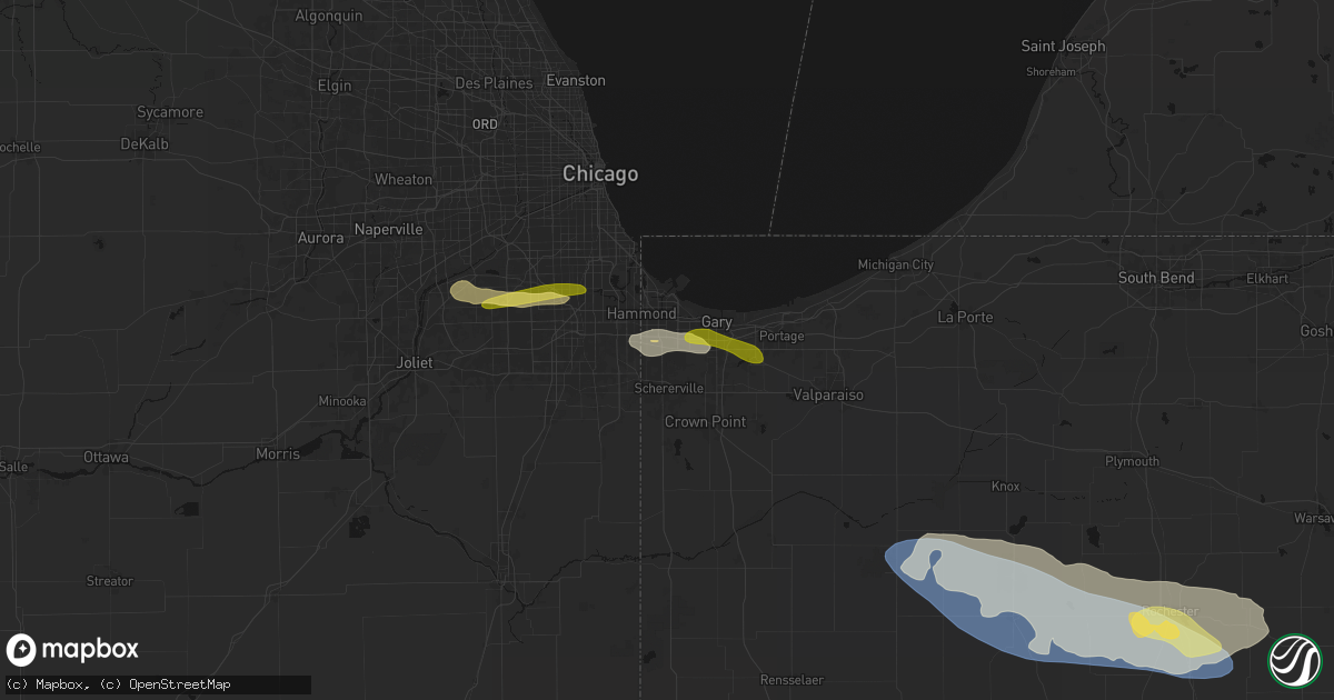 Hail map in Highland, IN on March 26, 2026