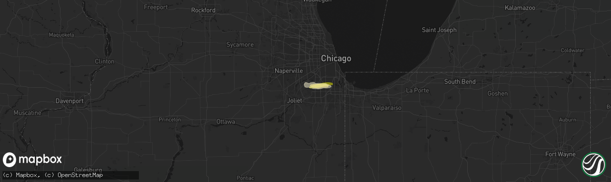Hail map in Homer Glen, IL on March 26, 2026