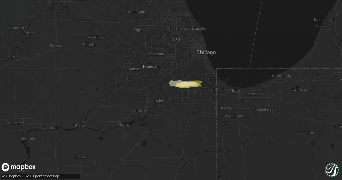 Hail map in Homer Glen, IL on March 26, 2026