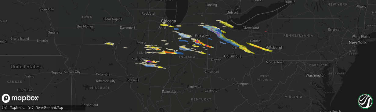 Hail map in Indiana on March 26, 2026