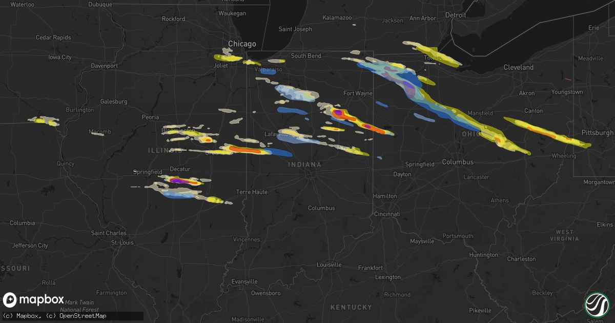 Hail map in Indiana on March 26, 2026