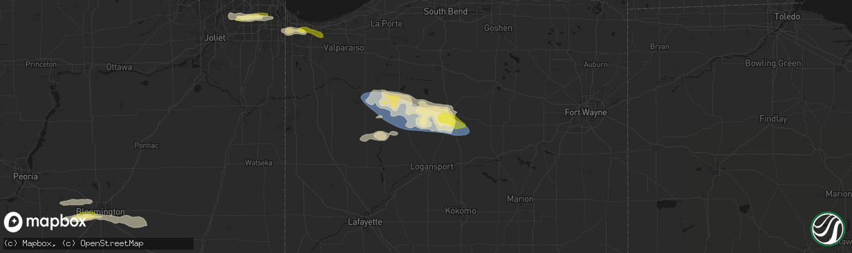 Hail map in Kewanna, IN on March 26, 2026
