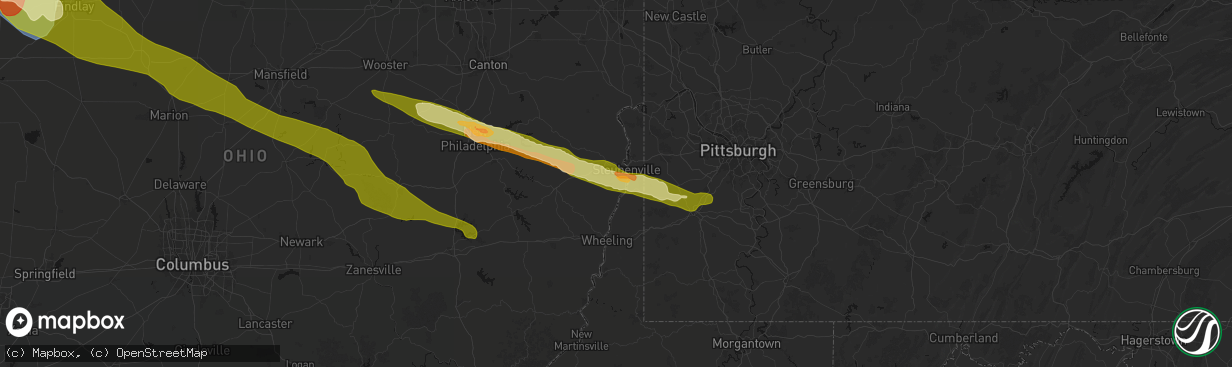 Hail map in Mingo Junction, OH on March 26, 2026
