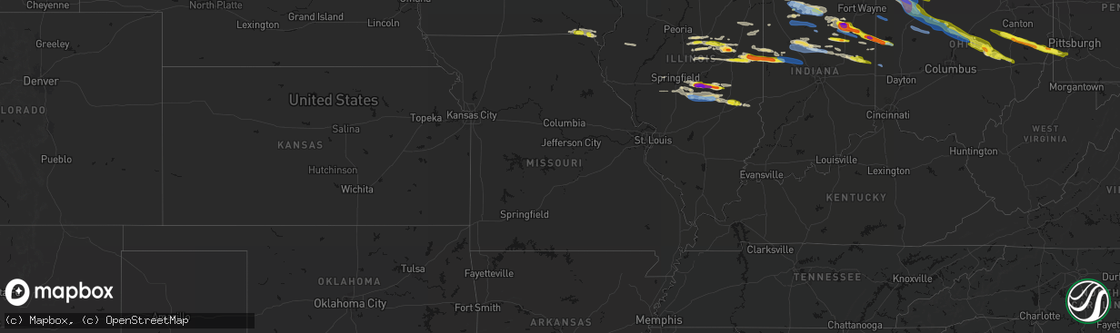 Hail map in Missouri on March 26, 2026